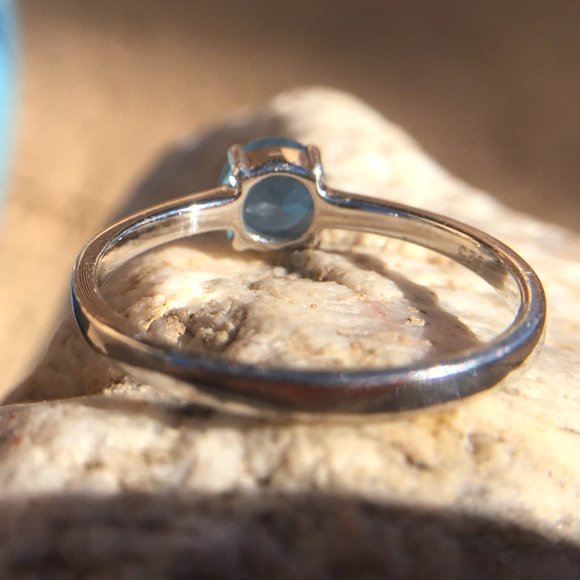 Natural Aquamarine Ring Round .925 Sterling Silver Genuine Untreated Gemstone - Picture 6 of 16